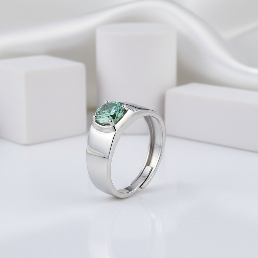 1.0Ct 6.5mm Green Color Diamond Adjustable Men's Ring-Black Diamonds New York