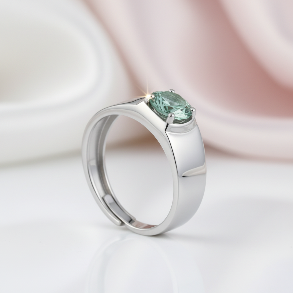 1.0Ct 6.5mm Green Color Diamond Option Adjustable Men's Ring-Black Diamonds New York