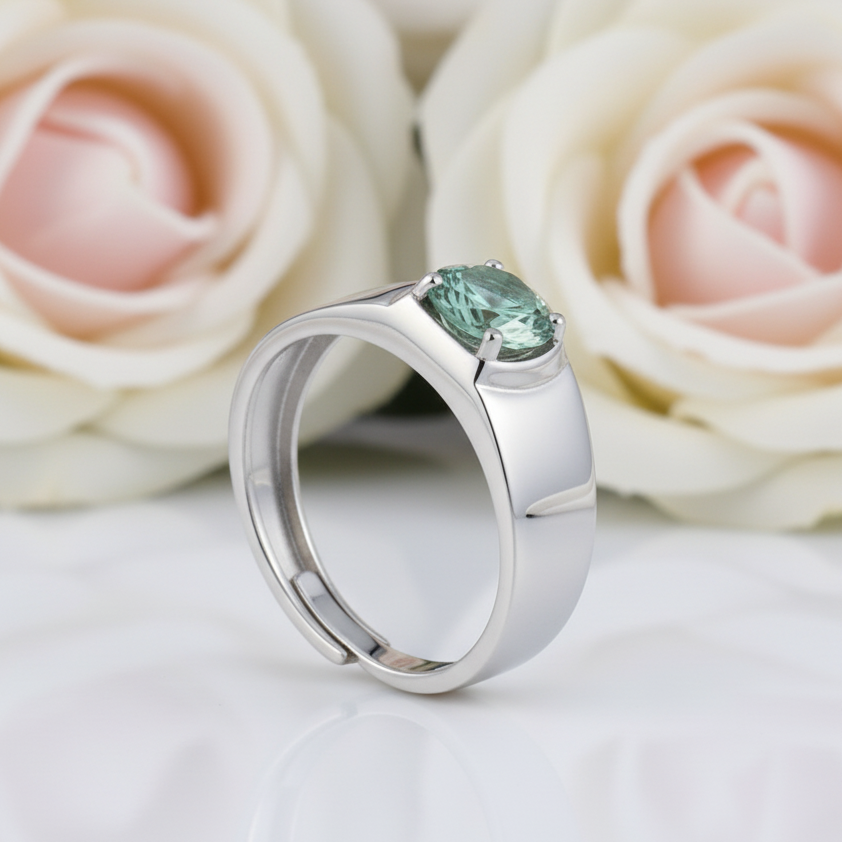 1.0Ct 6.5mm Green Color Diamond Adjustable Men's Ring-Black Diamonds New York