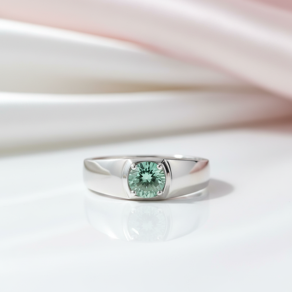 1.0Ct 6.5mm Green Color Diamond Option Adjustable Men's Ring-Black Diamonds New York