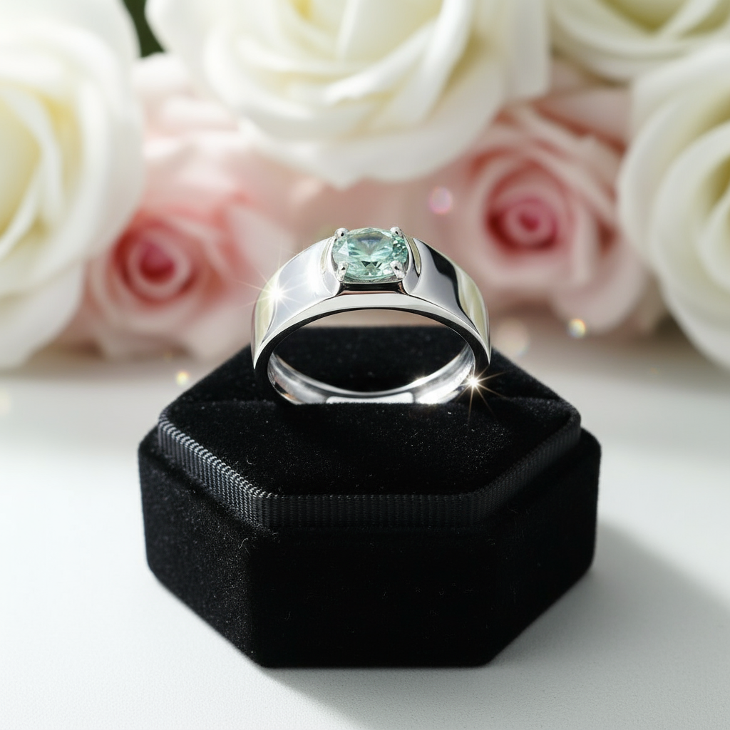 1.0Ct 6.5mm Green Color Diamond Adjustable Men's Ring-Black Diamonds New York