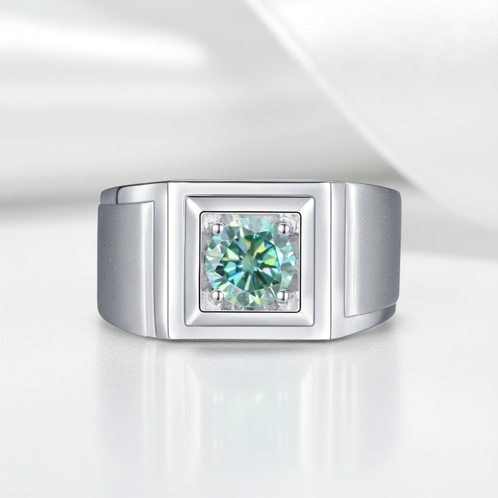 1.0Ct 6.5mm Green Diamond Option Men's Ring-Black Diamonds New York