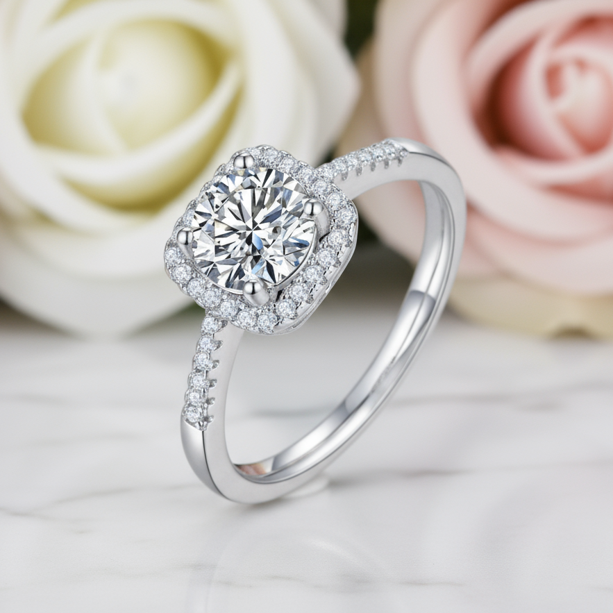 1.0Ct 6.5mm Diamond Engagement Ring-Black Diamonds New York