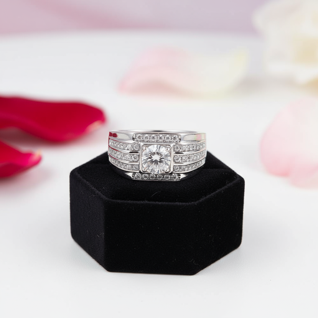 1.0ct 6.5mm Round Brilliant Men's Diamond Ring-Black Diamonds New York