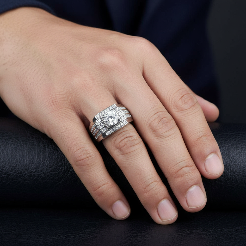 1.0ct 6.5mm Round Brilliant Men's Diamond Ring-Black Diamonds New York