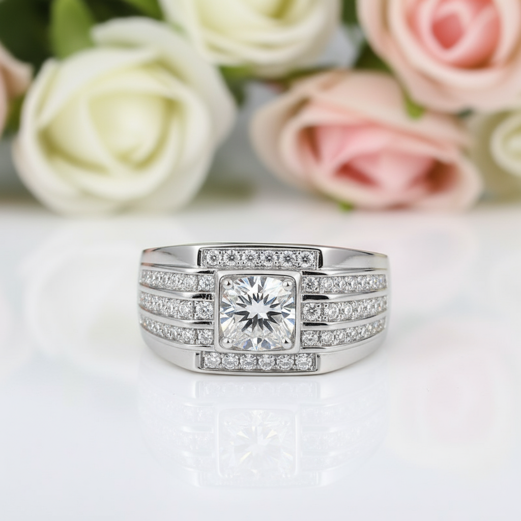 1.0ct 6.5mm Round Brilliant Men's Diamond Ring-Black Diamonds New York