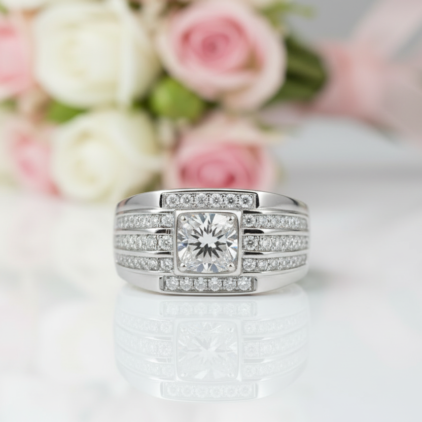 1.0ct 6.5mm Round Brilliant Men's Diamond Option Ring-Black Diamonds New York