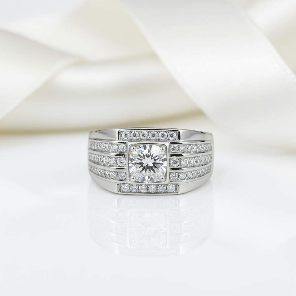 1.0ct 6.5mm Round Brilliant Men's Diamond Option Ring-Black Diamonds New York