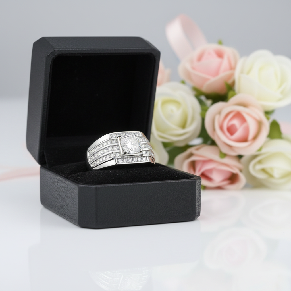 1.0ct 6.5mm Round Brilliant Men's Diamond Option Ring-Black Diamonds New York