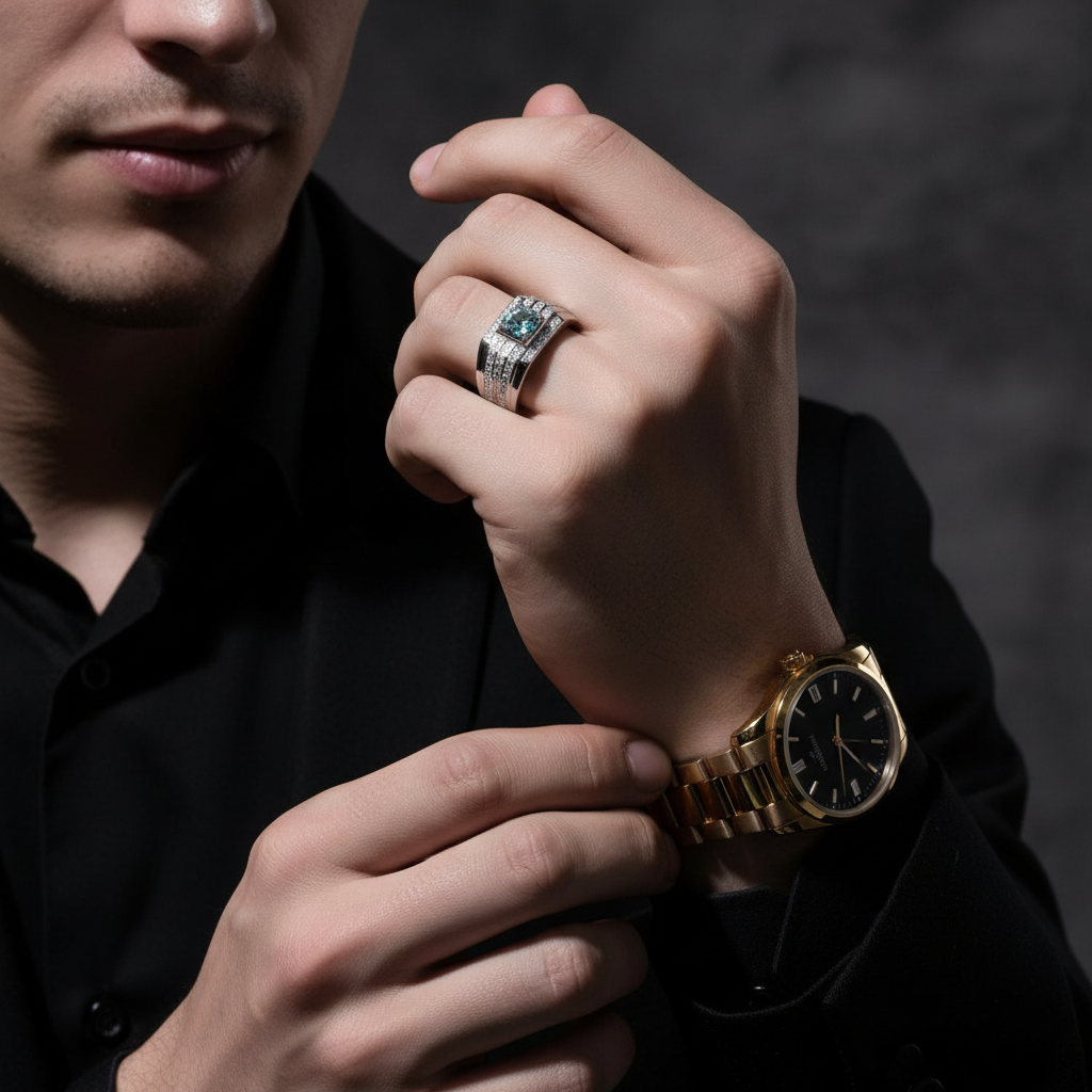 1.0ct 6.5mm Round Brilliant Diamond Option Men's Ring-Black Diamonds New York