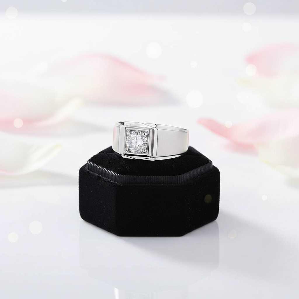 1.0ct 6.5mm Solitaire Diamond Men's Wedding Ring-Black Diamonds New York