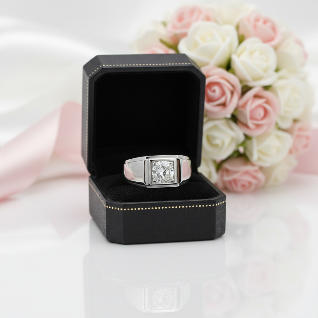 1.0ct 6.5mm Solitaire Diamond Option Men's Wedding Ring-Black Diamonds New York