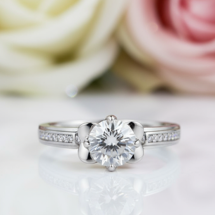 1.0Ct 6.5mm VVS1 Diamond Antique Style Ring-Black Diamonds New York