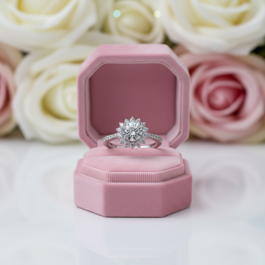 1.0Ct 6.5mm VVS1 Diamond Sun Flower Engagement Ring-Black Diamonds New York