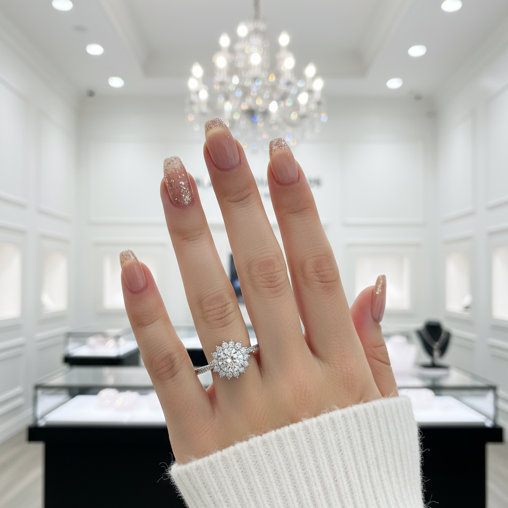 1.0Ct 6.5mm VVS1 Diamond Sun Flower Engagement Ring-Black Diamonds New York