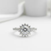 1.0Ct 6.5mm VVS1 Diamond Sun Flower Engagement Ring-Black Diamonds New York