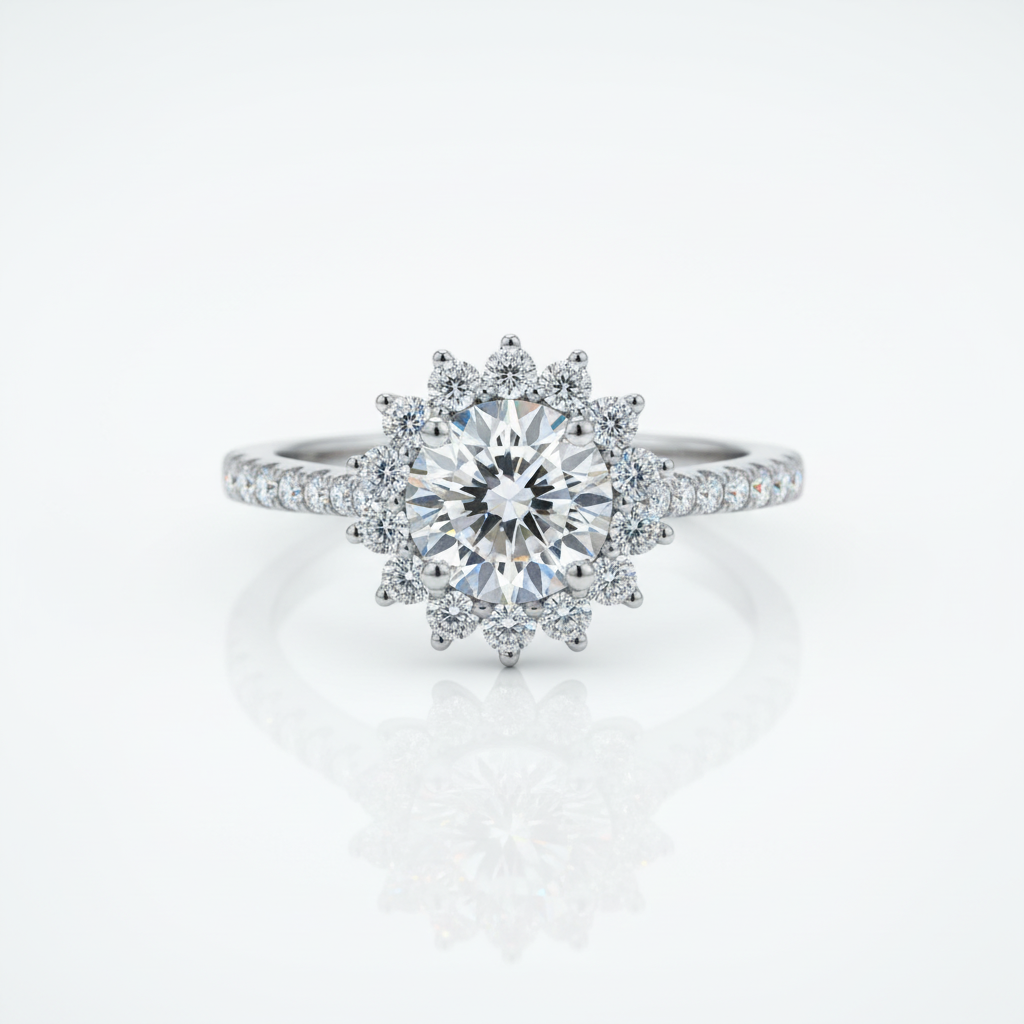 1.0Ct 6.5mm VVS1 Diamond Option Sun Flower Engagement Ring-Black Diamonds New York