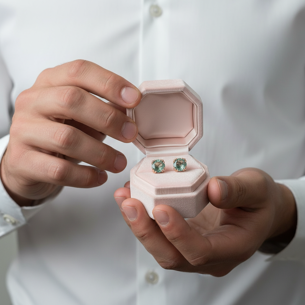 1.0 Ct 6mm Round Cut Moss Agate Claw Prongs Studs Earrings-Black Diamonds New York