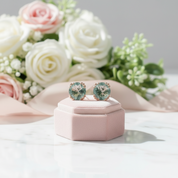 1.0 Ct 6mm Round Cut Moss Agate Claw Prongs Studs Earrings-Black Diamonds New York