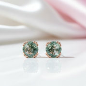 1.0 Ct 6mm Round Cut Moss Agate Claw Prongs Studs Earrings-Black Diamonds New York