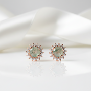 1.0 Ct 6mm Round Cut Moss Agate Snowflake Halo Studs Earring-Black Diamonds New York