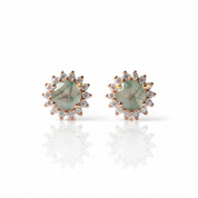 1.0 Ct 6mm Round Cut Moss Agate Snowflake Halo Studs Earring-Black Diamonds New York