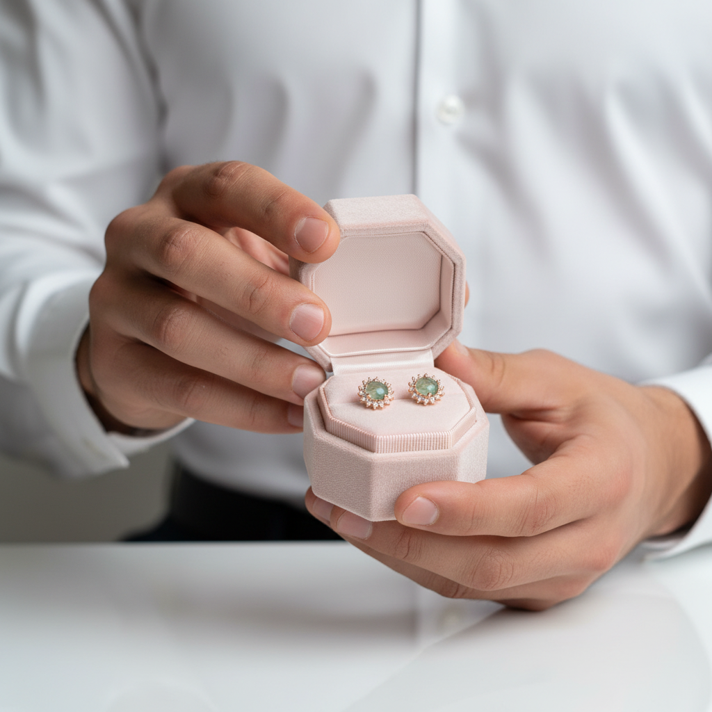 1.0 Ct 6mm Round Cut Moss Agate Snowflake Halo Studs Earring-Black Diamonds New York