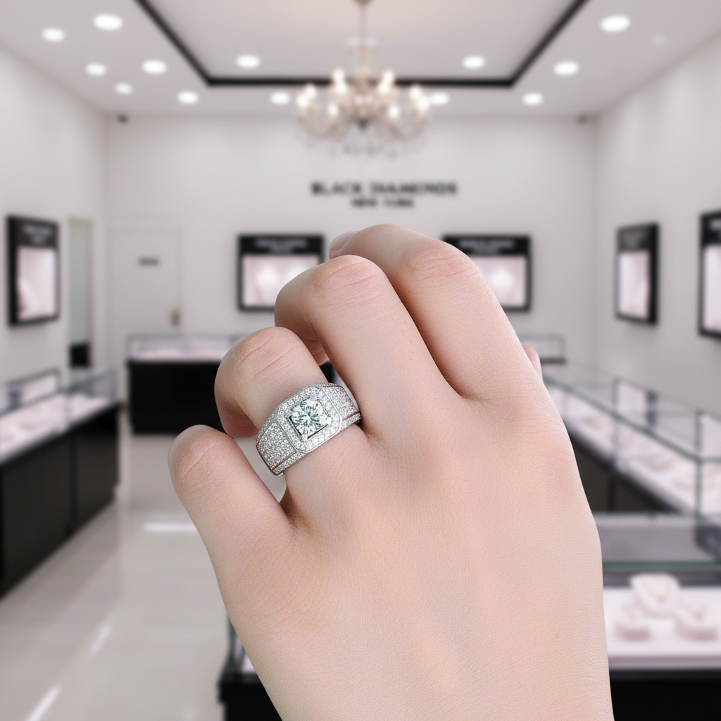 1.0ct Brilliant Round Men's Diamond Ring-Black Diamonds New York