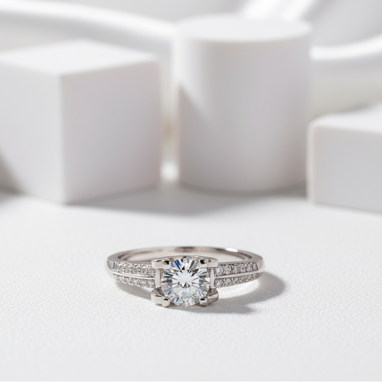 1.0Ct D Color 6.5mm Diamond Engagement Ring-Black Diamonds New York