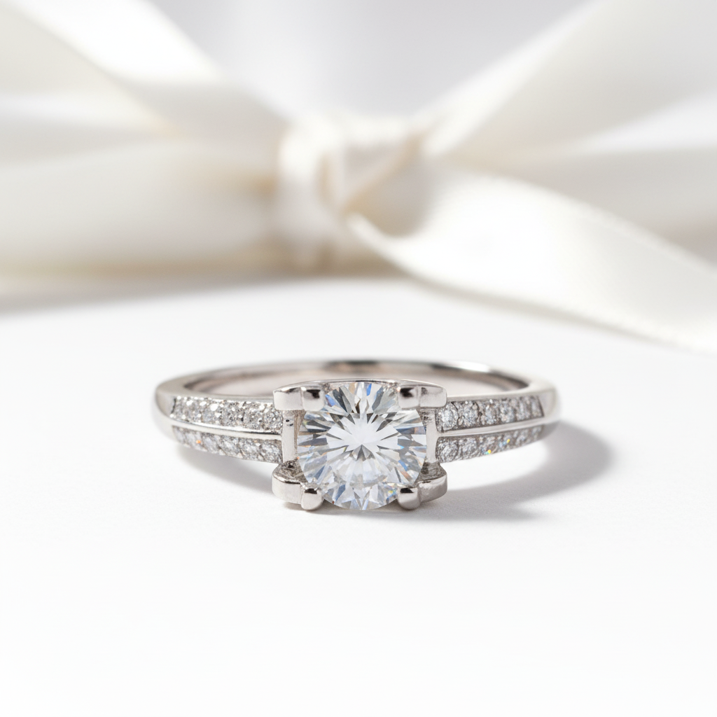 1.0Ct D Color 6.5mm Diamond Option Engagement Ring-Black Diamonds New York