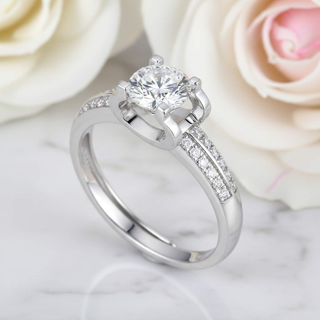 1.0Ct D Color 6.5mm Diamond Engagement Ring-Black Diamonds New York