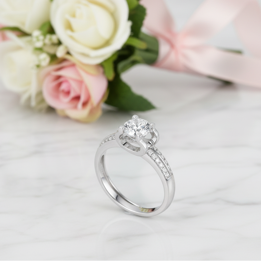 1.0Ct D Color 6.5mm Diamond Option Engagement Ring-Black Diamonds New York