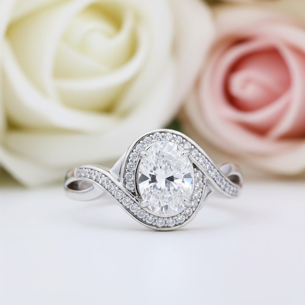 1.0ct Oval Cut Twist Engagement Ring-Black Diamonds New York