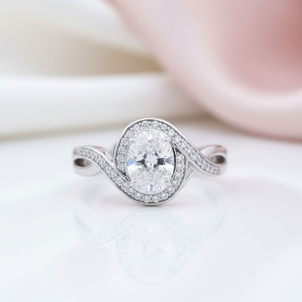 1.0ct Oval Cut Twist Engagement Ring-Black Diamonds New York