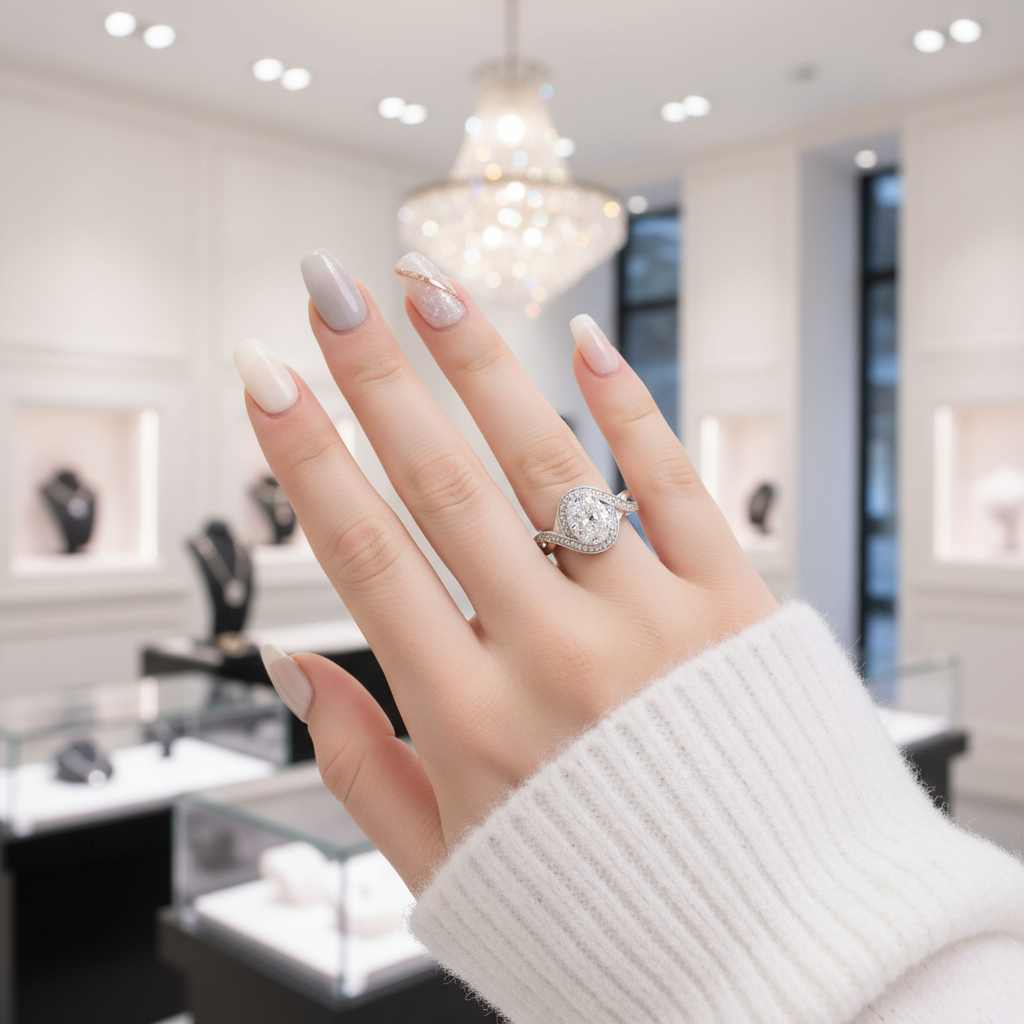 1.0ct Oval Cut Twist Engagement Ring-Black Diamonds New York