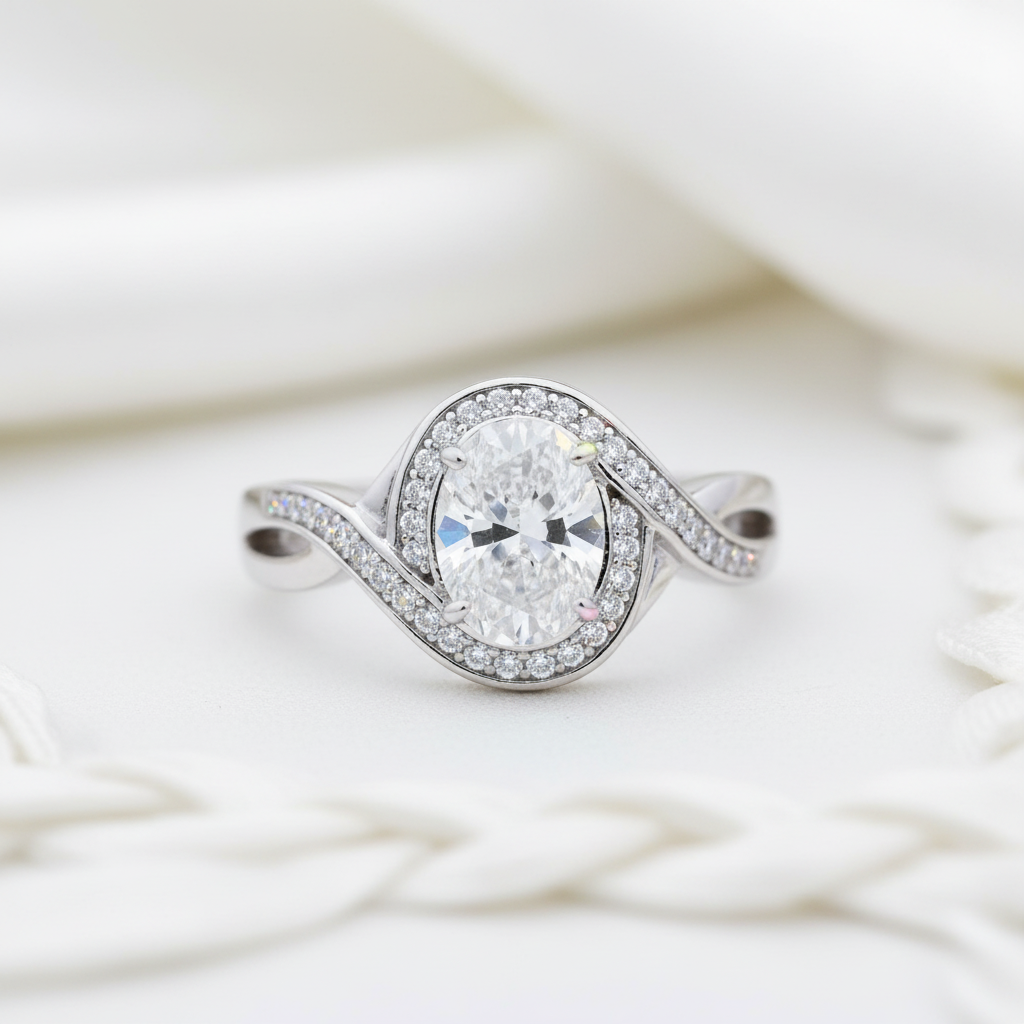 1.0ct Oval Cut Twist Engagement Ring-Black Diamonds New York