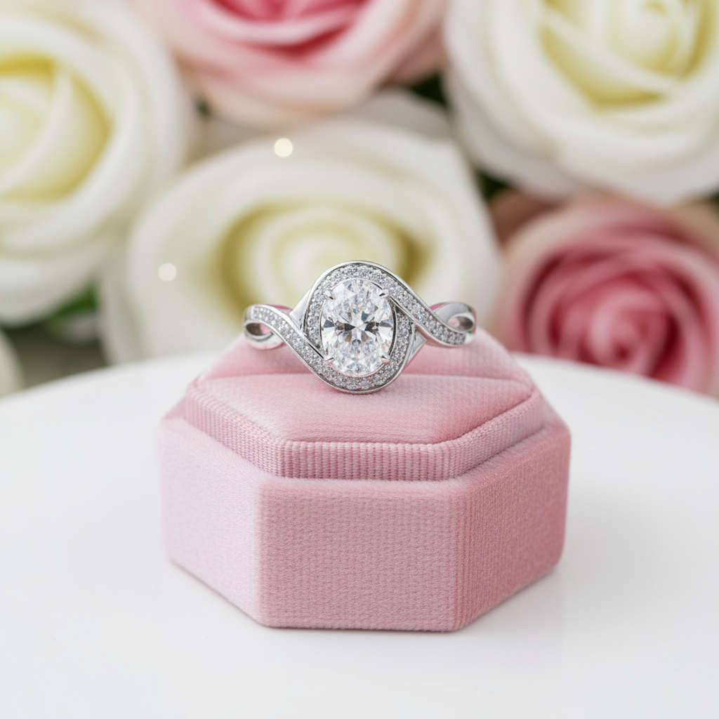 1.0ct Oval Cut Twist Engagement Ring-Black Diamonds New York