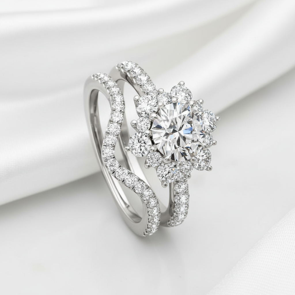 1.0ct Round Cut Diamond Option Engagement Ring Set-Black Diamonds New York