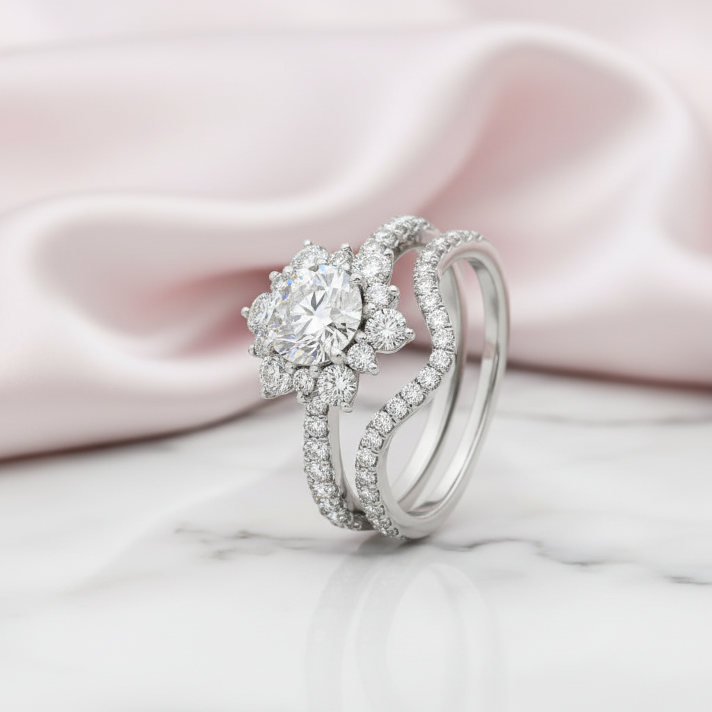1.0ct Round Cut Diamond Option Engagement Ring Set-Black Diamonds New York