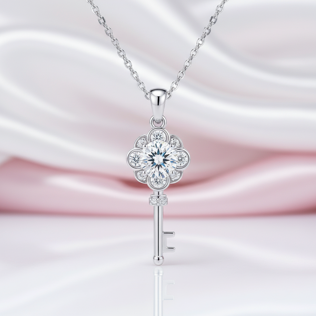 1.0ct Round Cut Diamond Option Flower Key Necklace-Black Diamonds New York