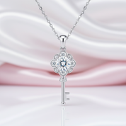 1.0ct Round Cut Diamond Flower Key Necklace-Black Diamonds New York