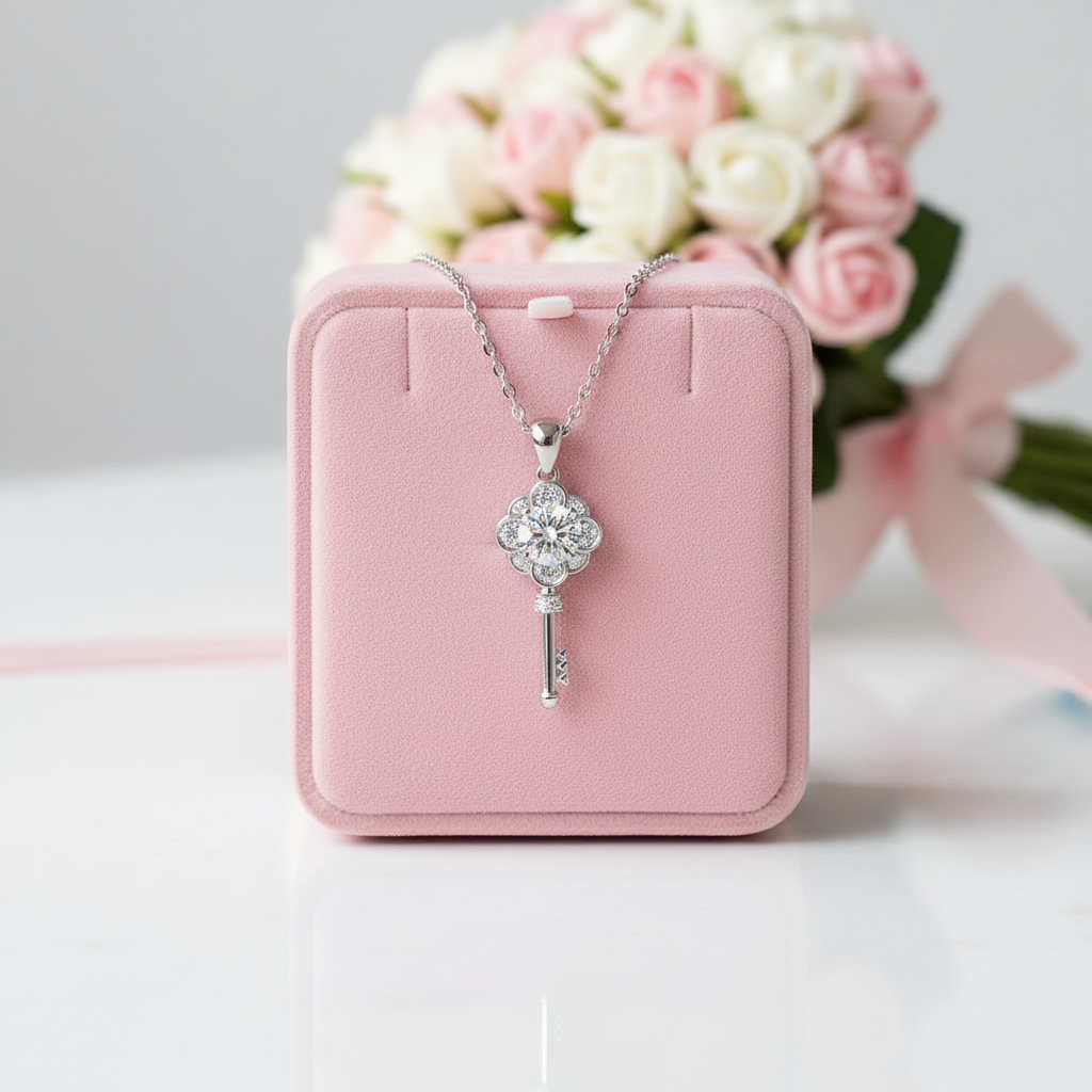 1.0ct Round Cut Diamond Option Flower Key Necklace-Black Diamonds New York