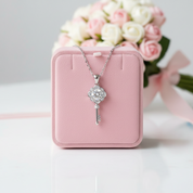 1.0ct Round Cut Diamond Flower Key Necklace-Black Diamonds New York