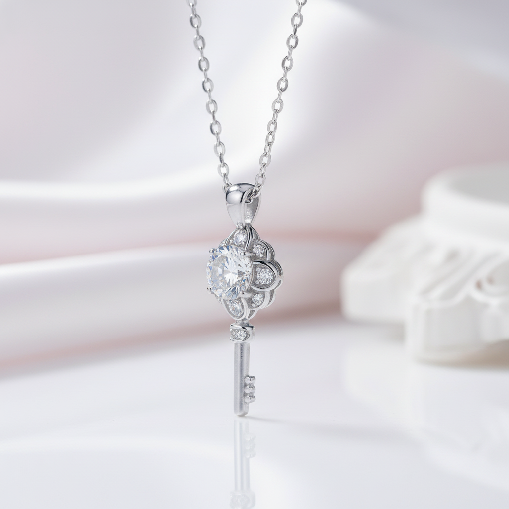1.0ct Round Cut Diamond Option Flower Key Necklace-Black Diamonds New York