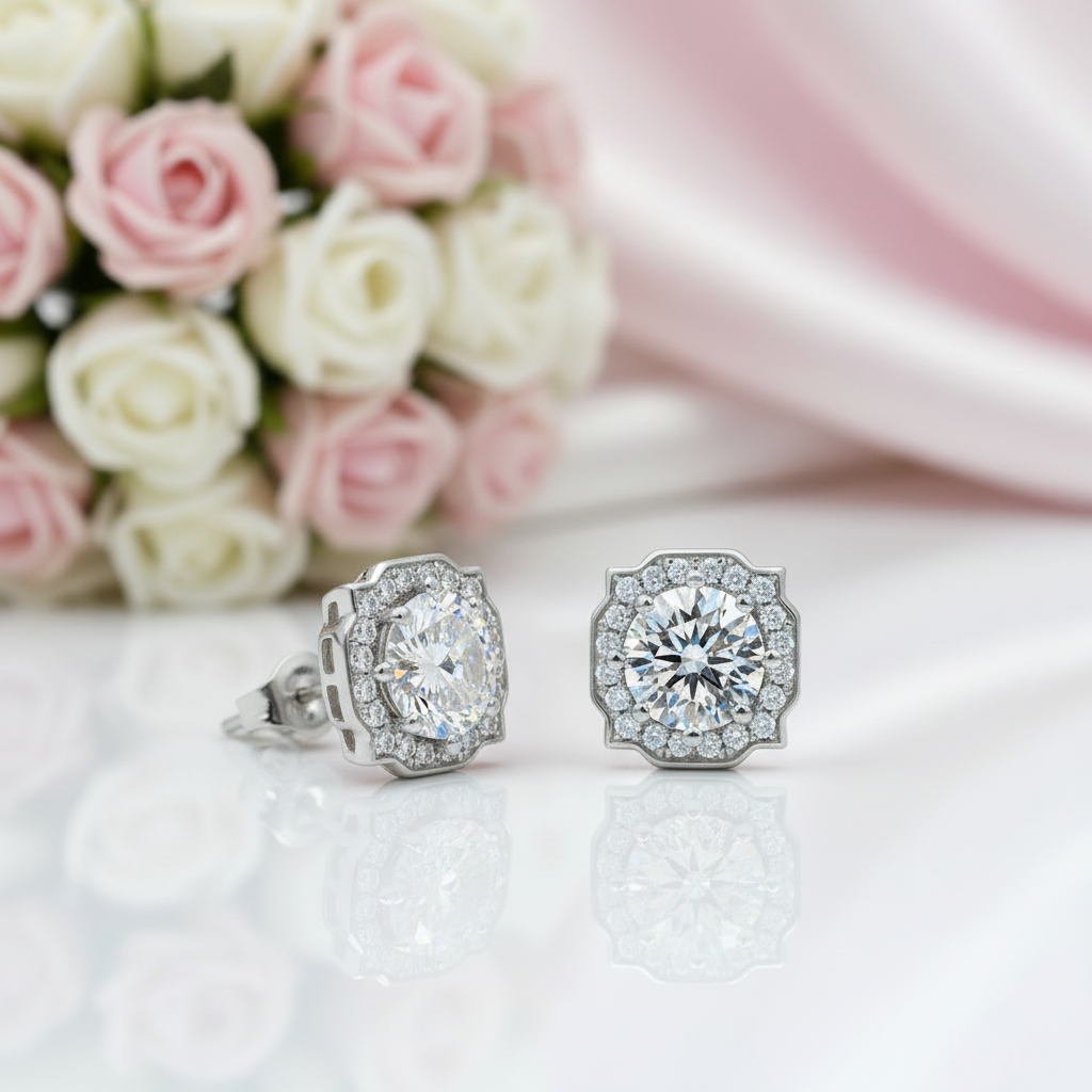 1.0ct Round Cut Diamond Option Halo Stud Earrings-Black Diamonds New York