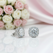 1.0ct Round Cut Diamond Option Halo Stud Earrings-Black Diamonds New York