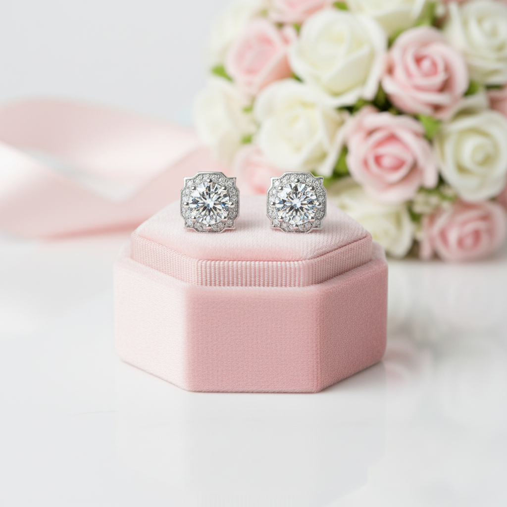 1.0ct Round Cut Diamond Option Halo Stud Earrings-Black Diamonds New York