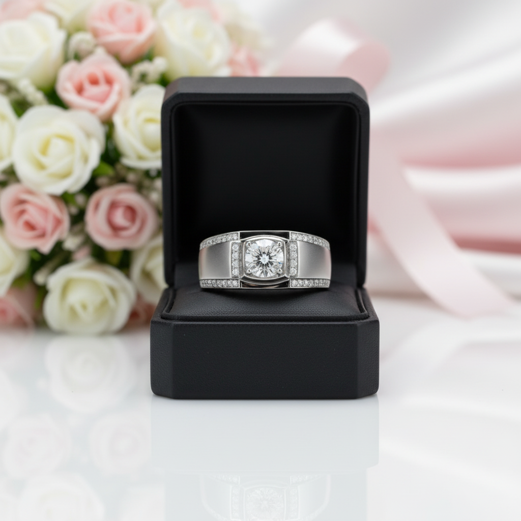 1.0ct Round Diamond Option Center Channel Sides Men's Diamond Option Ring-Black Diamonds New York