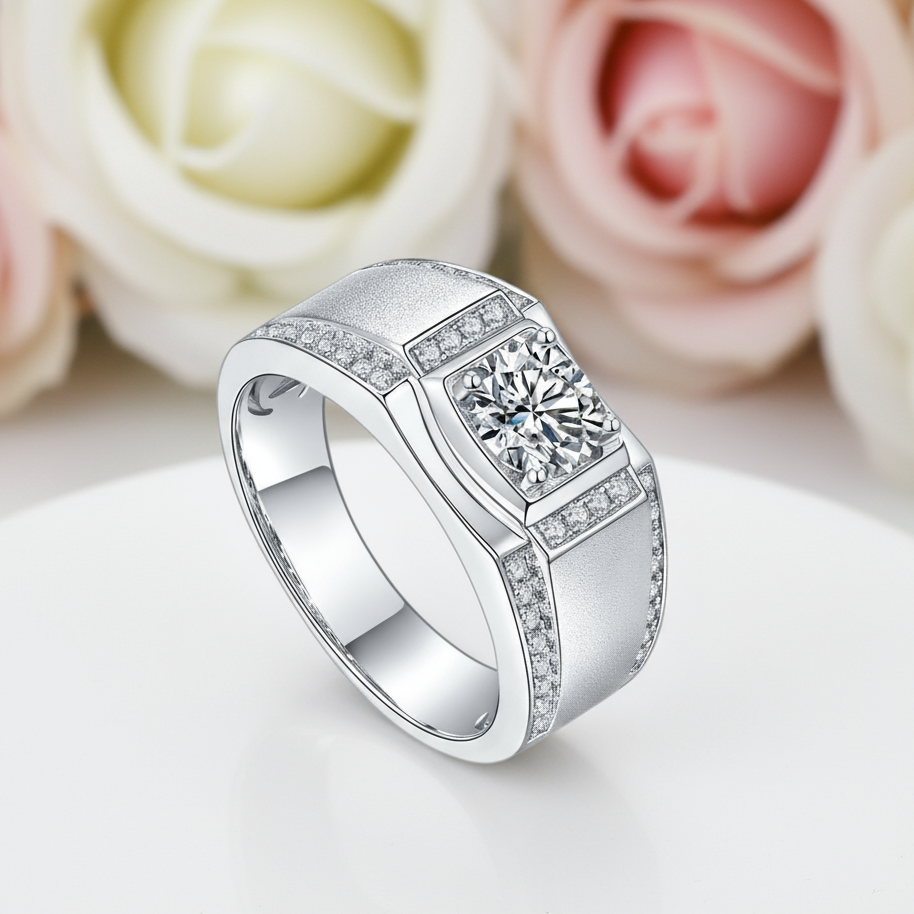 1.0ct Round Diamond Center Channel Sides Men's Diamond Ring-Black Diamonds New York