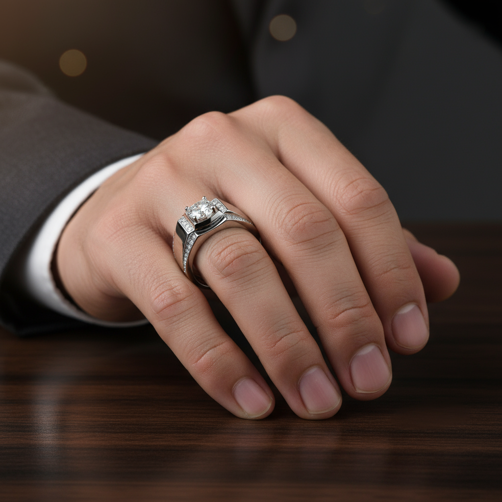 1.0ct Round Diamond Center Channel Sides Men's Diamond Ring-Black Diamonds New York